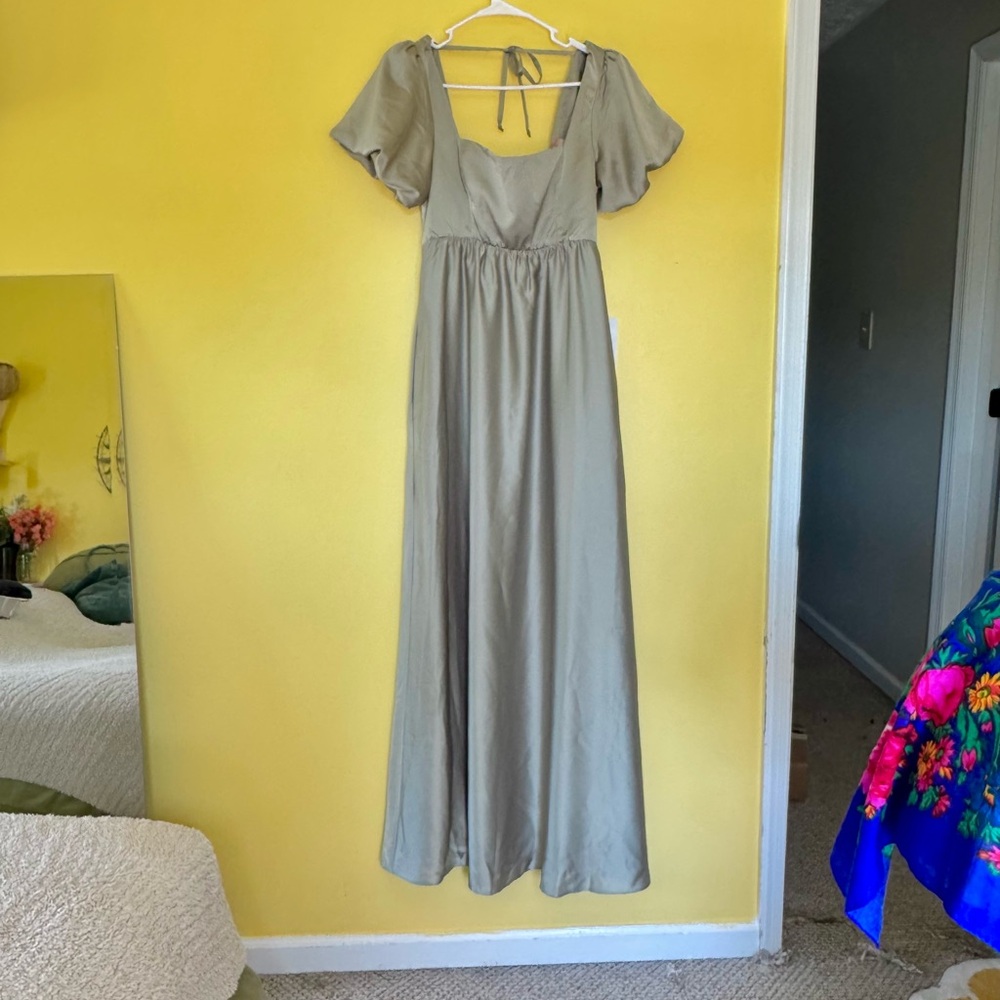 Mumu Nora Maxi Dress in Moss Green Luxe Satin